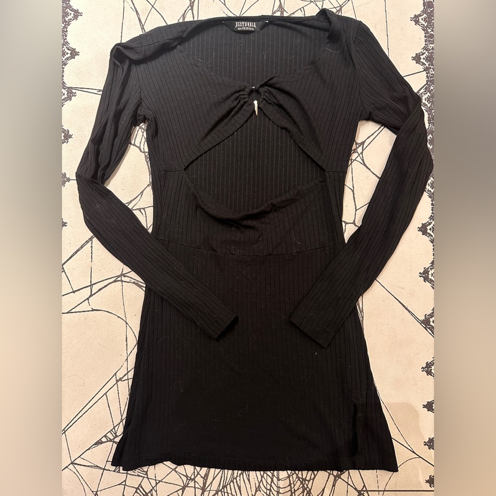 Disturbia Black Ribbed Long Sleeve Dress